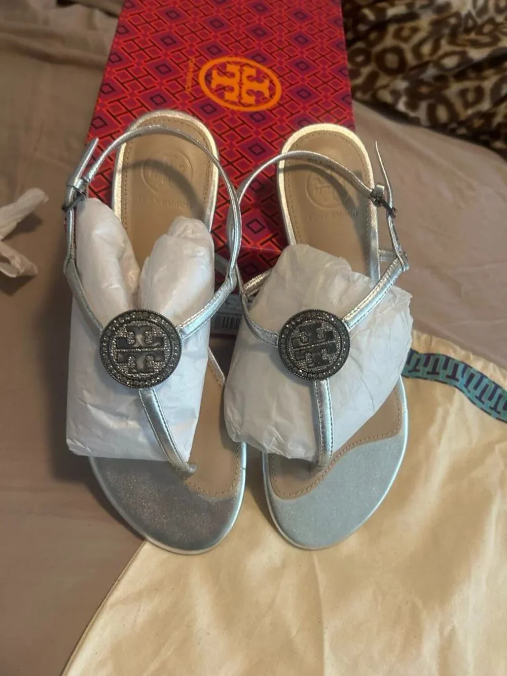 Tory Burch Silver Cristal Sandals 6.5